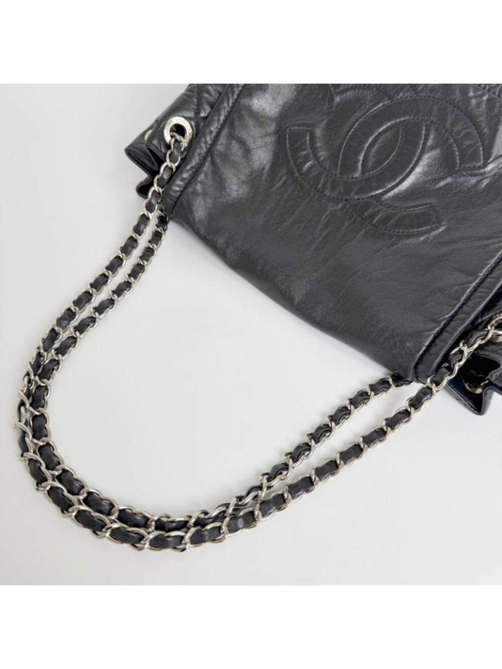 Chanel CC Logo Chain Shoulder Bag Leather Black Silver Vintage - Picture 14 of 16